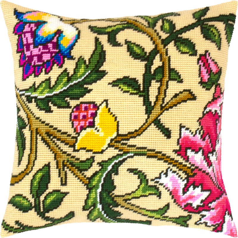 Brvsk Floral Needlepoint Kit for Adults and Beginners — Climbing Rose. Tree by John Henry Dearle 16″ × 16″ with Clear, Precise Printed Design on Cotton Canvas; Includes 2 Needles, Yarn, and Easy-Read Chart - Image 1